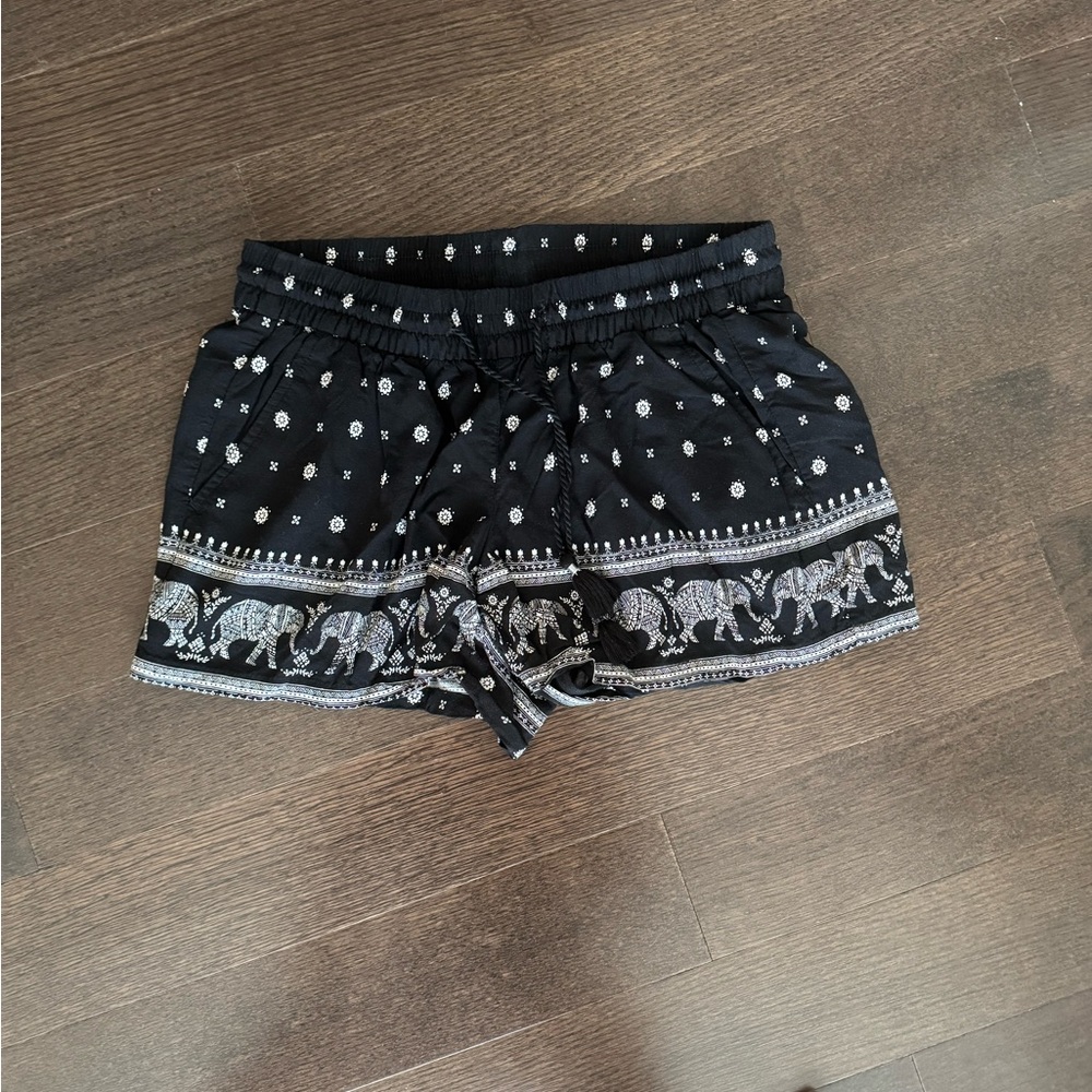 Black Flowy Shorts (Elephant Design)
